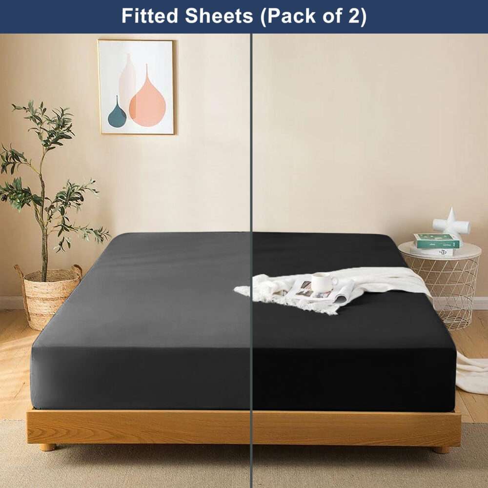 Luxury Microfiber Fitted Bed Sheets Black & Gray