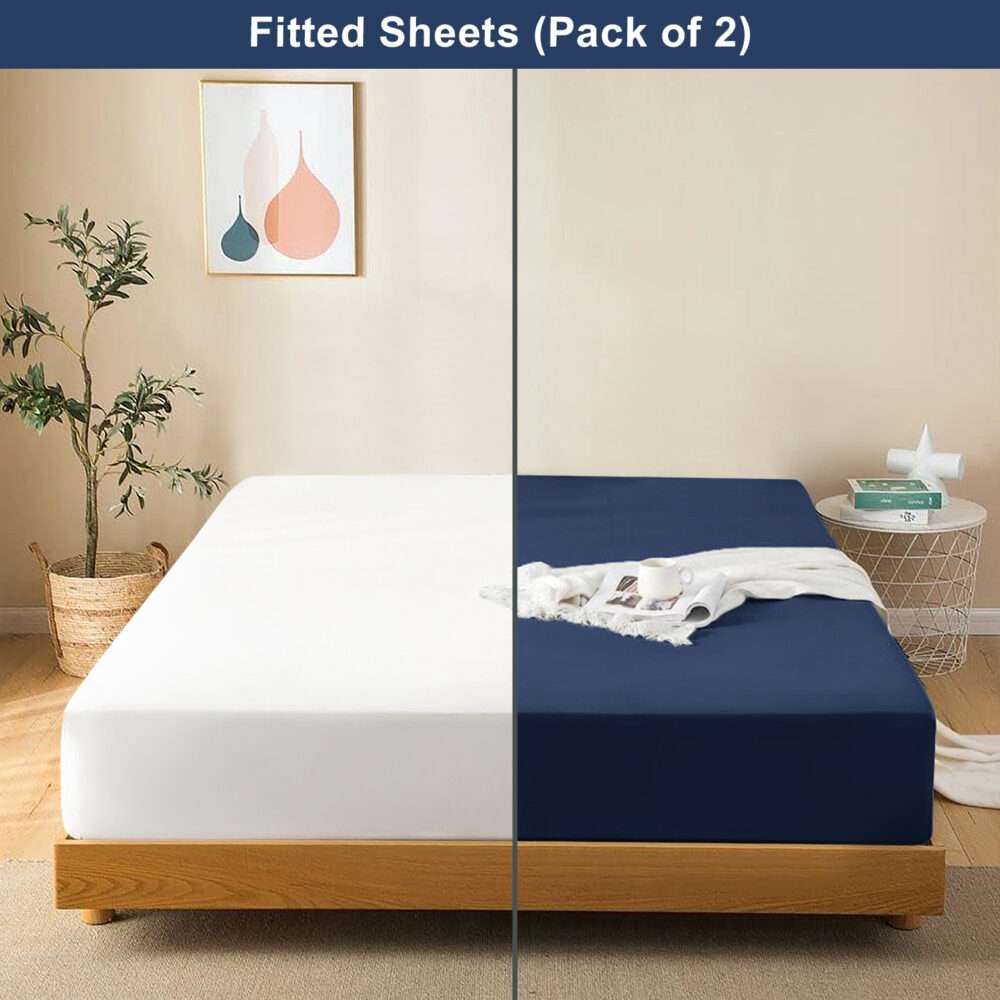 Luxury Microfiber White and Blue Fitted Sheets