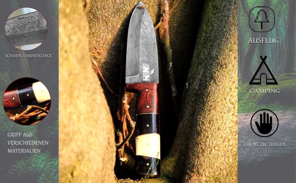 Novahaven Premium Handmade Damascus Steel Skinner Knife - 8.75" Blade with Rosewood, Blackhorn and Camel Bone Handle - Ideal for Kitchen, Skins and Outdoor Activities - Image 7